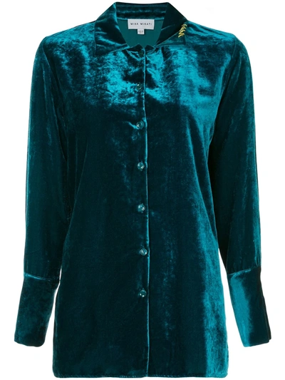 Shop Mira Mikati Velvet Loose-fit Shirt In Blue