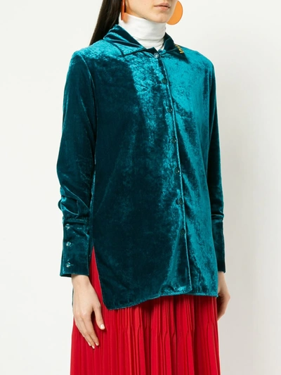 Shop Mira Mikati Velvet Loose-fit Shirt In Blue