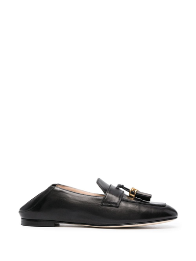 Shop Stuart Weitzman Wylie Tassel-embellished Leather Loafers In Black