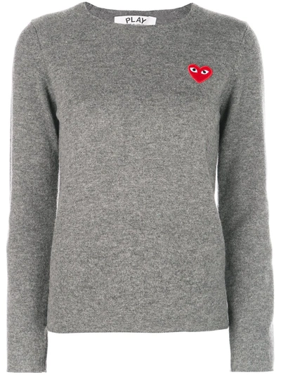 Shop Comme Des Garçons Play Almond-eye Heart Patch Pullover In Grey