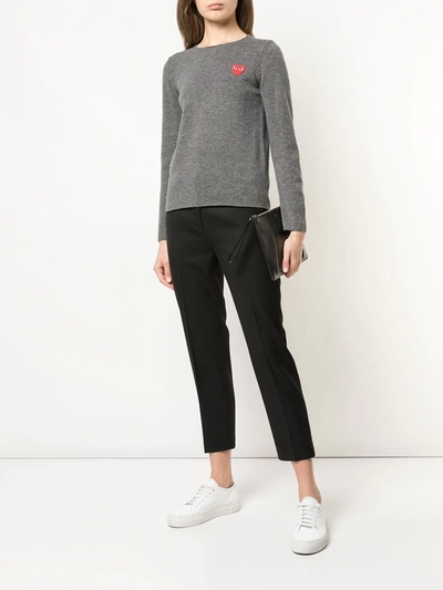 Comme Des Garçons Play Almond-eye Heart Patch Pullover In Grey