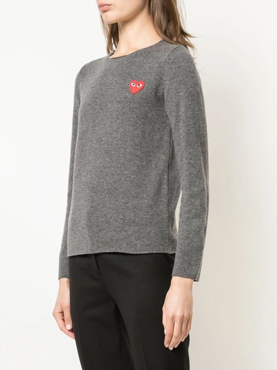 Shop Comme Des Garçons Play Almond-eye Heart Patch Pullover In Grey