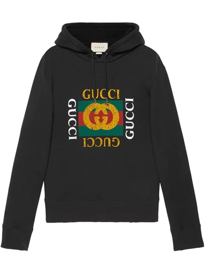 Gucci Fake Logo-print Cotton-jersey Hooded Sweatshirt In Black