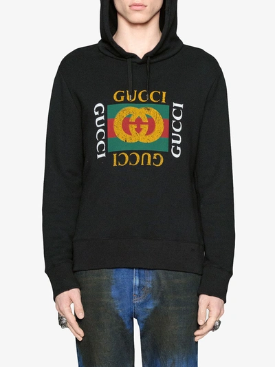 Gucci Fake Logo-print Hooded Sweatshirt In Black | ModeSens