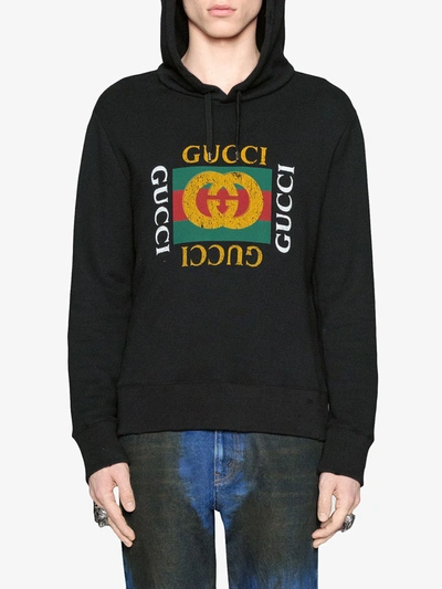 Gucci Fake Logo-print Cotton-jersey Hooded Sweatshirt In Black | ModeSens