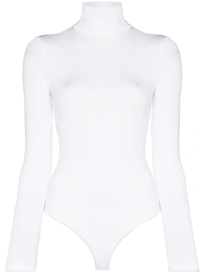 Wolford Colorado Turtleneck Jersey Thong Bodysuit In White