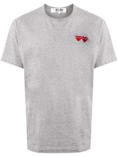 Shop Comme Des Garçons Play Double Heart Appliquéd T-shirt In Grey