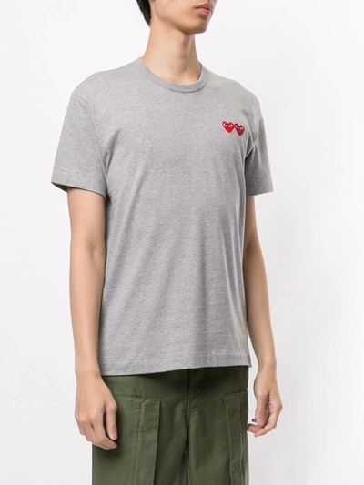 Shop Comme Des Garçons Play Double Heart Appliquéd T-shirt In Grey