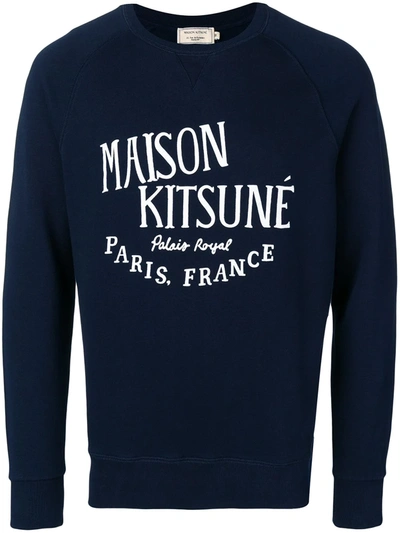 Shop Maison Kitsuné Logo Print Sweatshirt In Blue