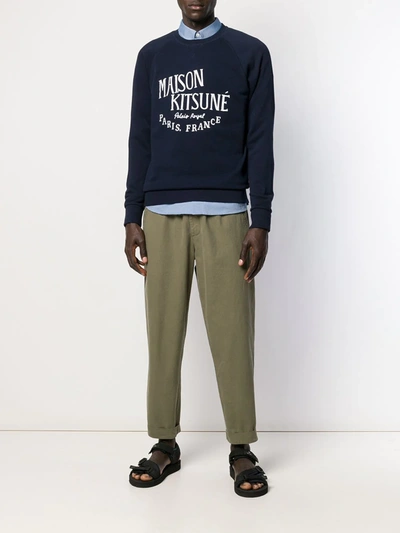 Shop Maison Kitsuné Logo Print Sweatshirt In Blue