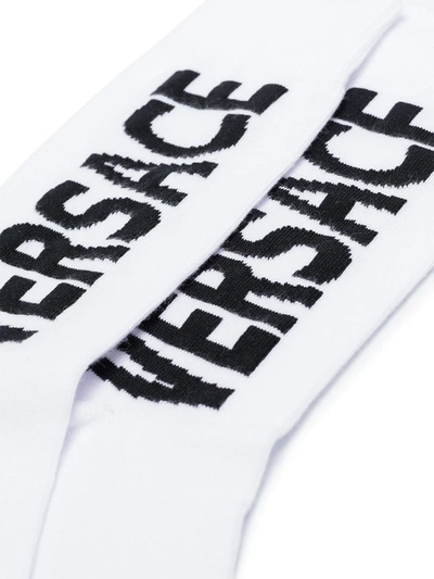 Shop Versace White And Black Logo Printed Socks