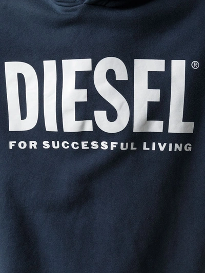 Shop Diesel Logo-print Long-sleeved Hoodie In Blue