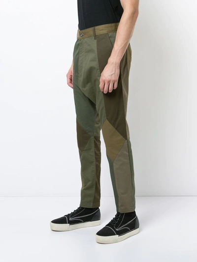 Mostly Heard Rarely Seen Patchwork Twill Dropped-inseam Pants In Green