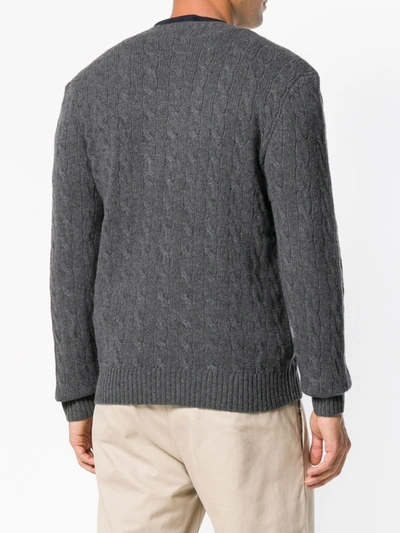 Shop Polo Ralph Lauren Cable Knit Logo Embroidered Jumper In Grey