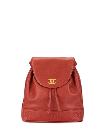 Pre-owned Chanel Cc缝饰logo背包 In Red