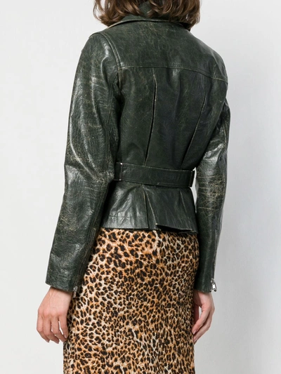 Pre-owned Alaïa 2000 Distressed Biker Jacket In Green