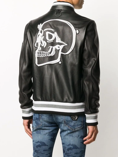 Shop Philipp Plein Outline Skull Bomber Jacket In Black