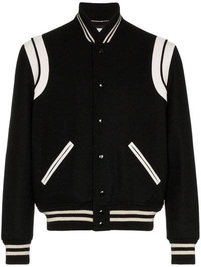 Saint Laurent Wool Blend Bomber Jacket In Black | ModeSens