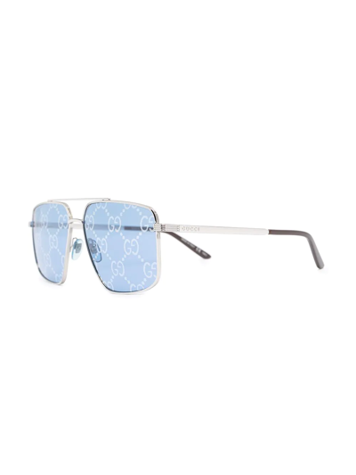 Shop Gucci Gg-lens Square-frame Sunglasses In Silver