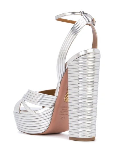 Aquazzura Sundance 140 Metallic Vegan Leather Platform Sandals In Silver
