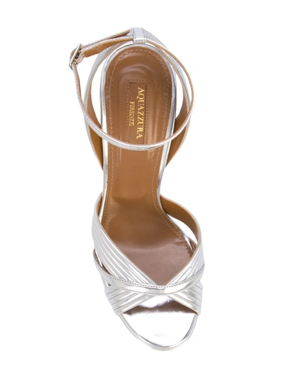 Aquazzura Sundance 140 Metallic Vegan Leather Platform Sandals In Silver