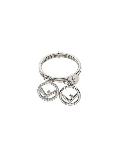 Shop Fendi Double Logo Charm Ring In Silver