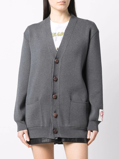 Shop Golden Goose Logo-print Knitted Cardigan In 灰色