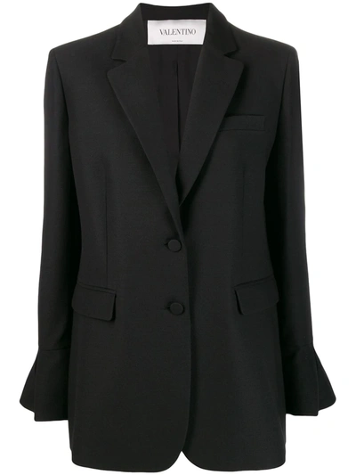 Shop Valentino Ruffled Sleeve Blazer In Black