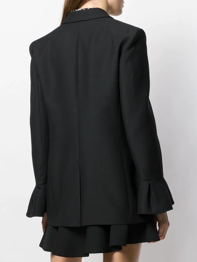 Shop Valentino Ruffled Sleeve Blazer In Black