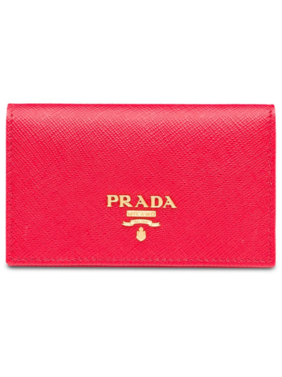 Shop Prada Saffiano Logo-plaque Cardholder In Pink