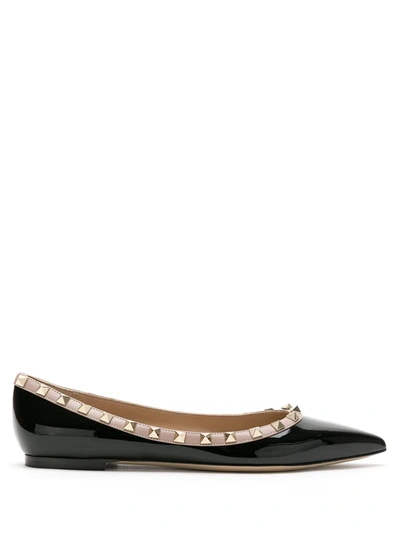 Valentino Rockstud Patent Leather Ballet Flats In Black