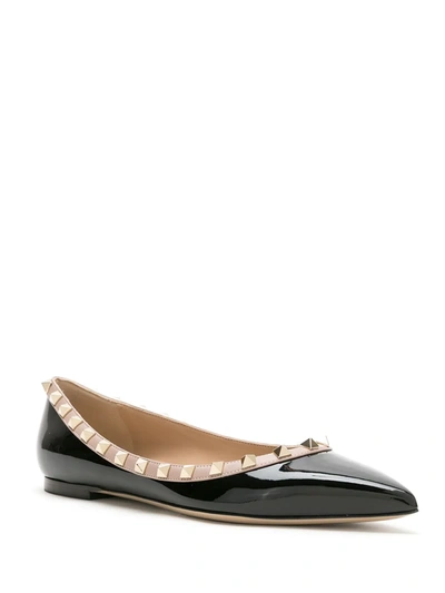 Shop Valentino Rockstud Patent Leather Ballerina Shoes In Black