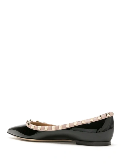 Shop Valentino Rockstud Patent Leather Ballerina Shoes In Black