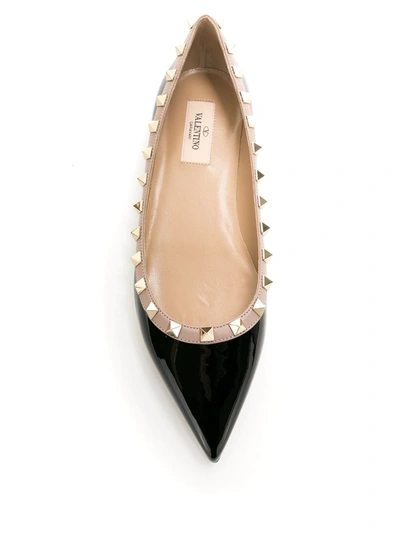 Shop Valentino Rockstud Patent Leather Ballerina Shoes In Black