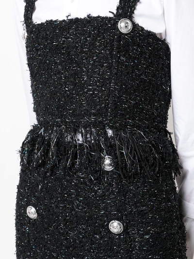 Shop Balmain Cropped Tweed Tank Top In Eac Noir Argent