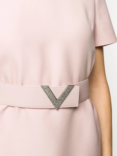 Shop Valentino Crepe V Pavé Belted Dress In Pink