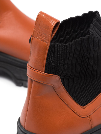 Shop Staud Bow Sock-ankle Chelsea Boots In Brown