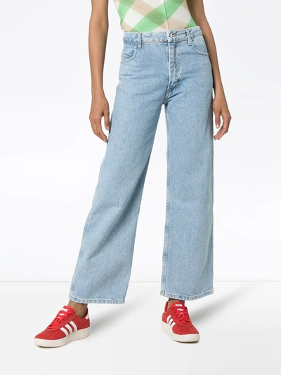 Shop Eckhaus Latta Cropped Straight Leg Jeans In Blue