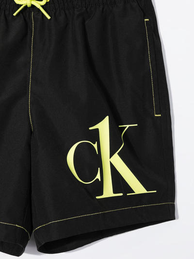 Shop Calvin Klein Logo-print Swim Shorts In Black