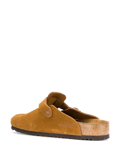 Shop Birkenstock Suede Buckle Slippers In Brown