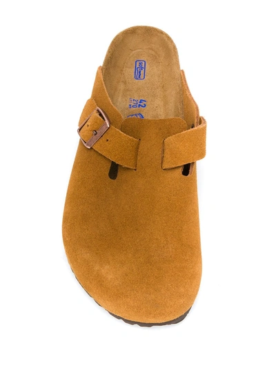 Shop Birkenstock Suede Buckle Slippers In Brown