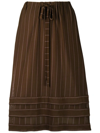 Pre-owned Chanel 2002 Pinstriped Midi Skirt In Brown