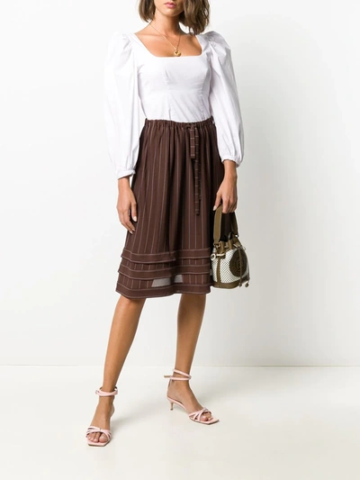 Pre-owned Chanel 2002 Pinstriped Midi Skirt In Brown