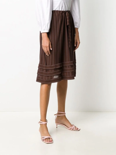 Pre-owned Chanel 2002 Pinstriped Midi Skirt In Brown