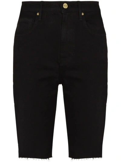 Shop Frame Le Vintage Bermuda Raw-edge Shorts In Black