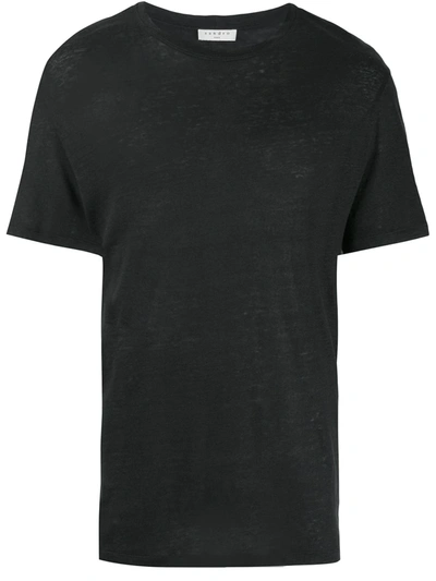 Shop Sandro Round-neck Linen T-shirt In Black