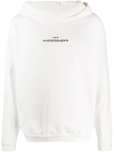 Shop Maison Margiela Flipped-logo Print Hoodie In White