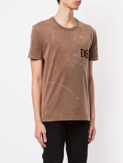 Shop Dolce & Gabbana Paint-splatter Logo T-shirt In Brown