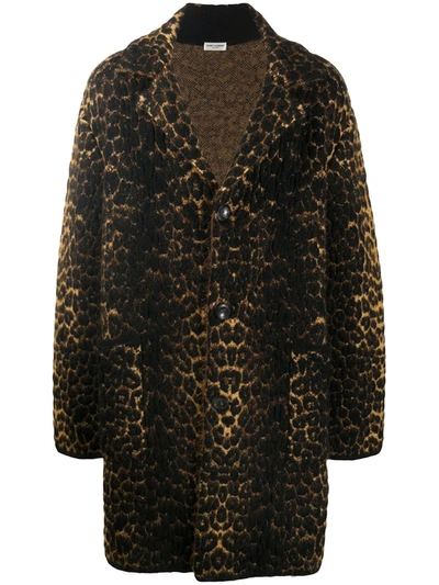 Shop Saint Laurent Leopard-print Single-breasted Coat In Brown