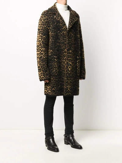 Shop Saint Laurent Leopard-print Single-breasted Coat In Brown